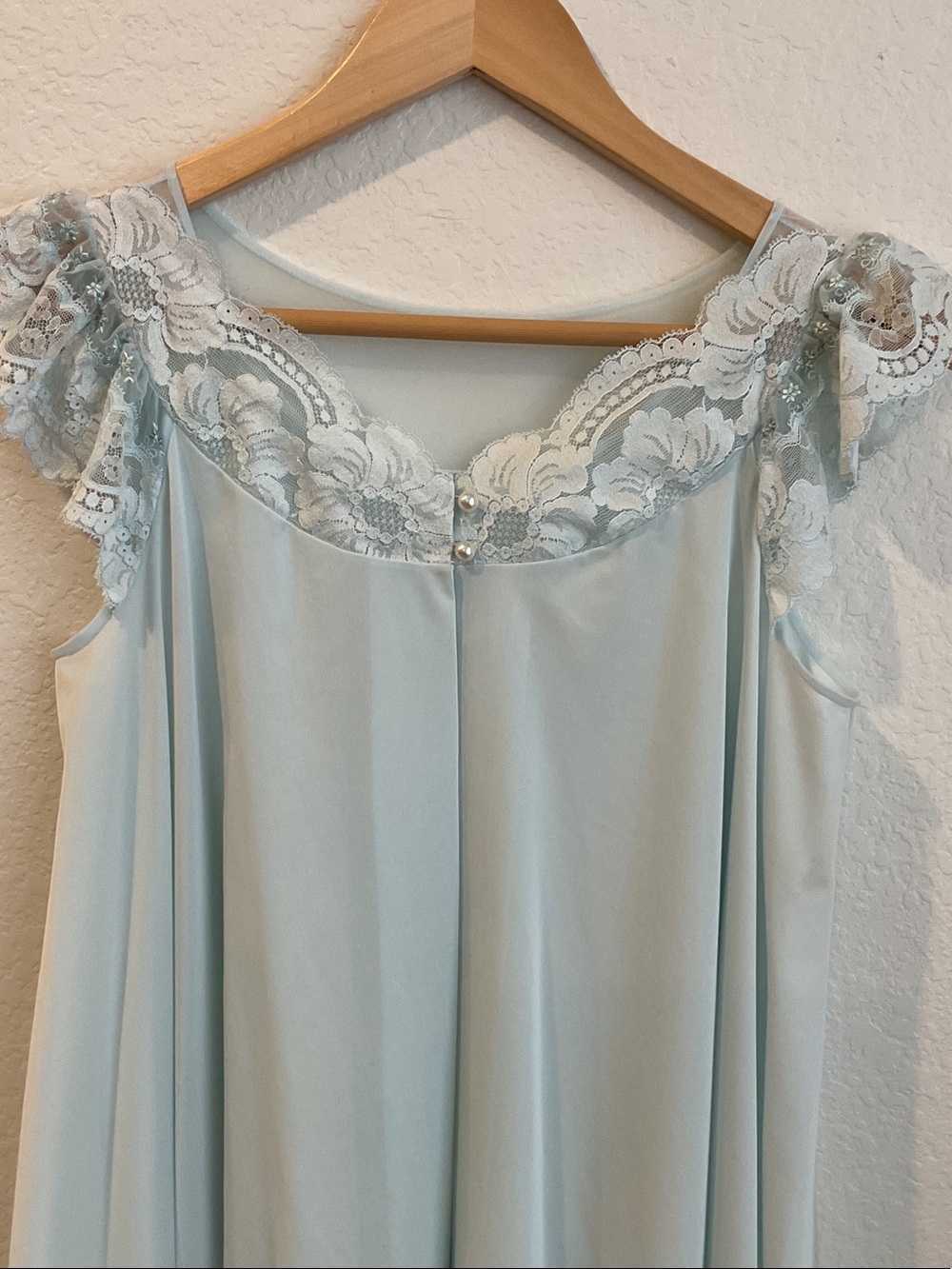 SHADOWLINE Lace-Trim Blue Women's Sleep Chemise Robe - Picture 2 of 12